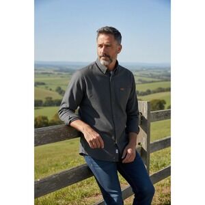 IZOD Mens L/G Long Sleeve Button Down Shirt Recycled Fabric Gray New